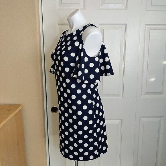 Eliza J Polka Dot Cold-Shoulder Stretch Dress sz 2 - Picture 6 of 10